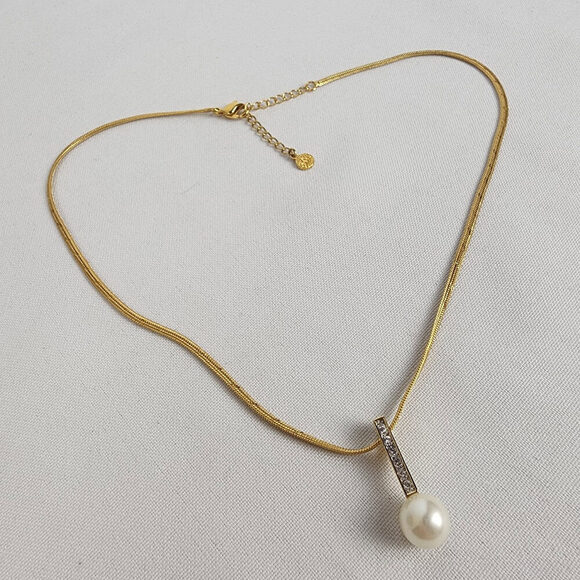 Gold Tone Fifth Avenue Collection Faux Pearl Necklace - Picture 2 of 6